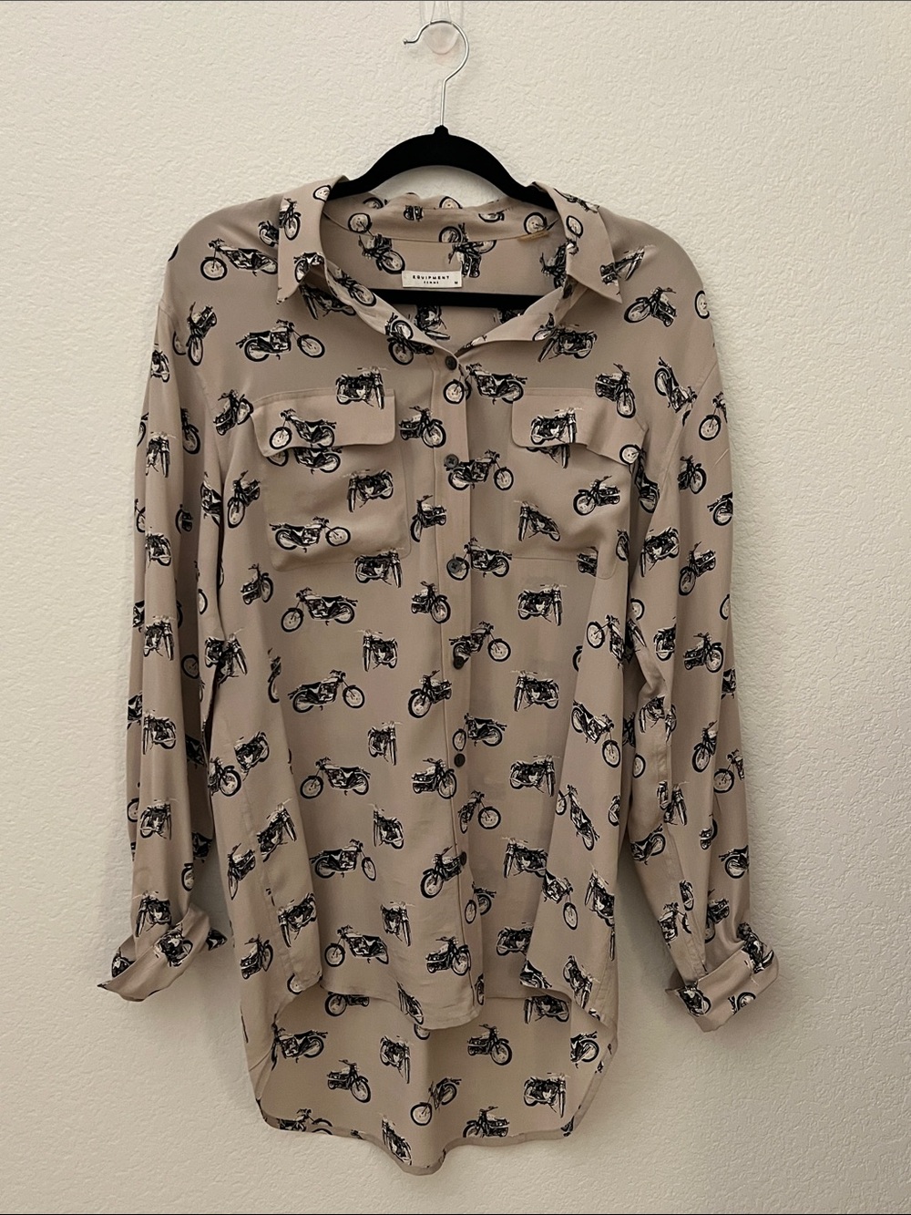 Equipment Signature Silk Motorcycle Print Button Up Shirt